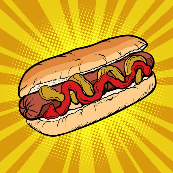 Hot dog sausage ketchup mustard — Stock Vector