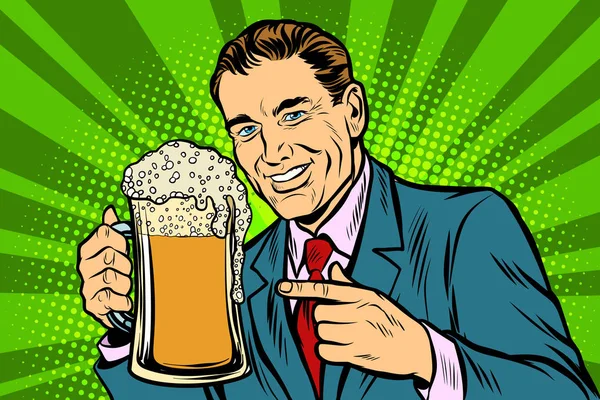 Ο άνθρωπος με μια κούπα μπύρα αφρού — Διανυσματικό Αρχείο