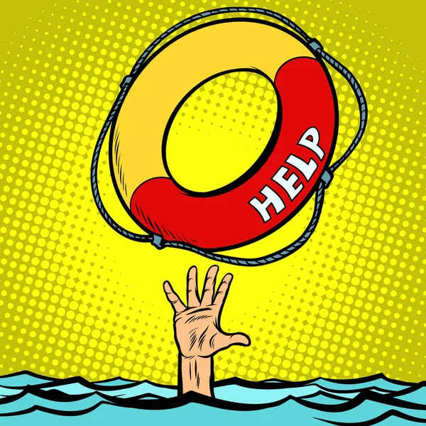 Hand Drowning Rescue Circle Help — Stock Vector