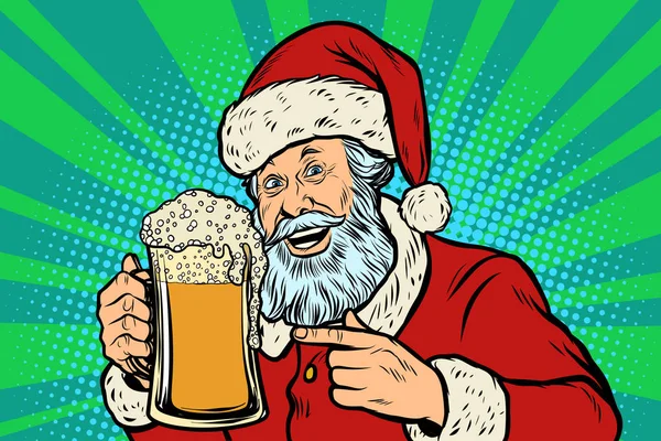 Santa Claus with a mug of beer foam. Christmas and New year — Stock Vector
