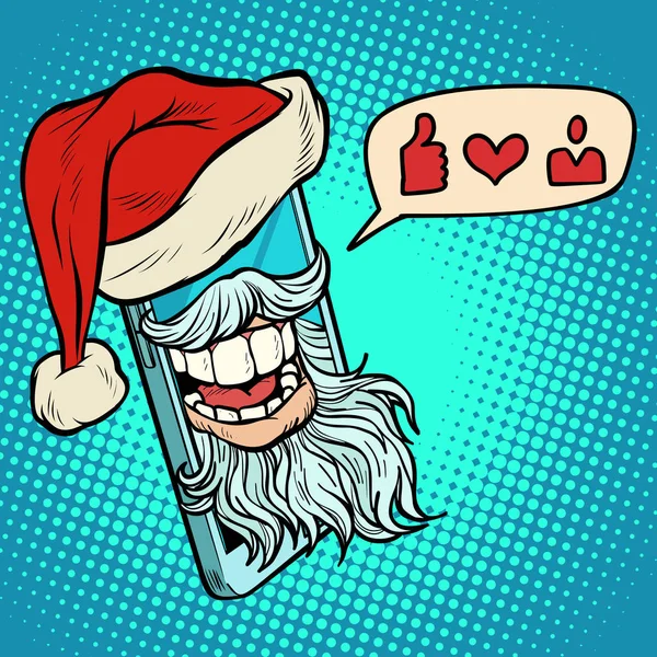 Santa Claus stawia lubi przez smartfona — Wektor stockowy