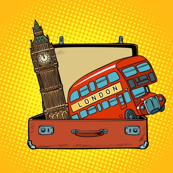 Viajar a Inglaterra concepto. Maleta con vistas a Londres — Vector de stock