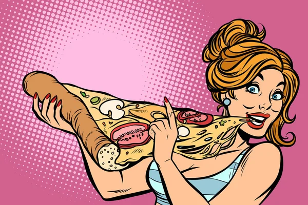 Femme manger de la pizza — Image vectorielle