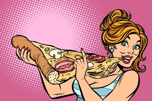 Mulher comendo pizza — Vetor de Stock