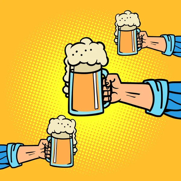 Manos con tazas de cerveza — Archivo Imágenes Vectoriales