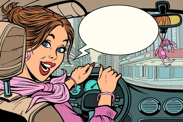 Radostné žena za volantem auta — Stockový vektor