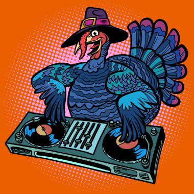 Şükran günü hindisi karakter. Tatil partide DJ