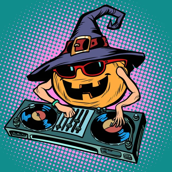 Personaje de DJ calabaza de Halloween. Fiesta musical de vacaciones — Archivo Imágenes Vectoriales
