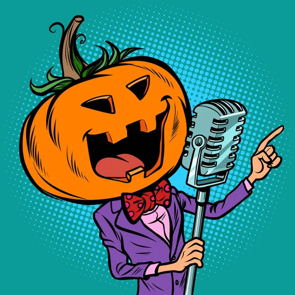 Chanteur de citrouille Halloween. Fête de vacances — Image vectorielle