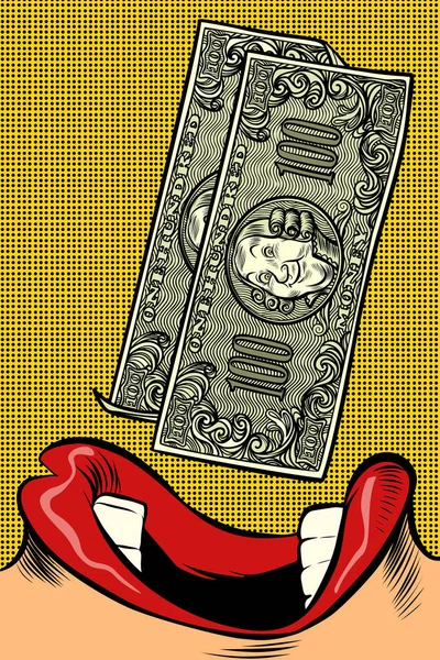 La mujer come dinero. Estilo pop art. Boca femenina — Archivo Imágenes Vectoriales