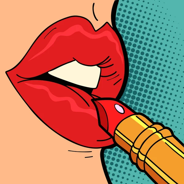 Lápiz labial rojo, maquillaje de labios de mujer — Vector de stock