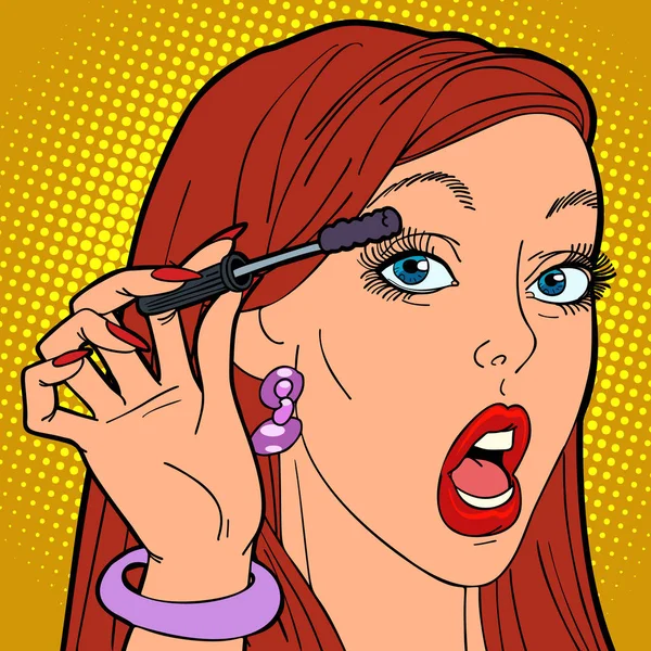 Femme peint les cils, maquillage — Image vectorielle