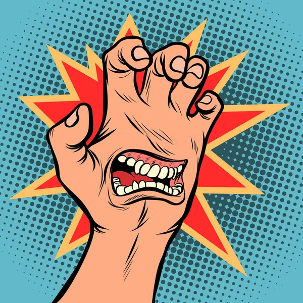Mouth emotion anger hand scratch gesture — Stock Vector