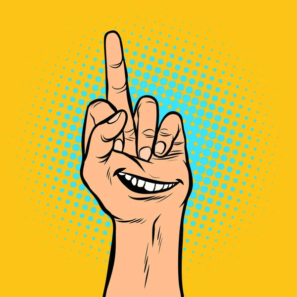 Smile joy emotion fuck you hand gesture — Stockvector