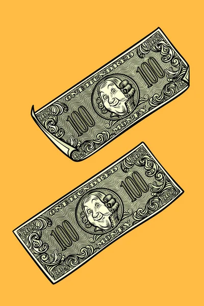 Billetes Dólares Bancos Finanzas Dibujos Animados Cómics Arte Pop Retro — Vector de stock