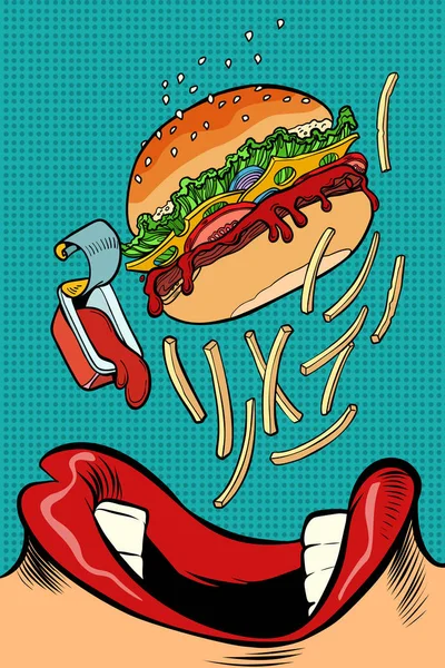 kadın ağız hamburger yemek