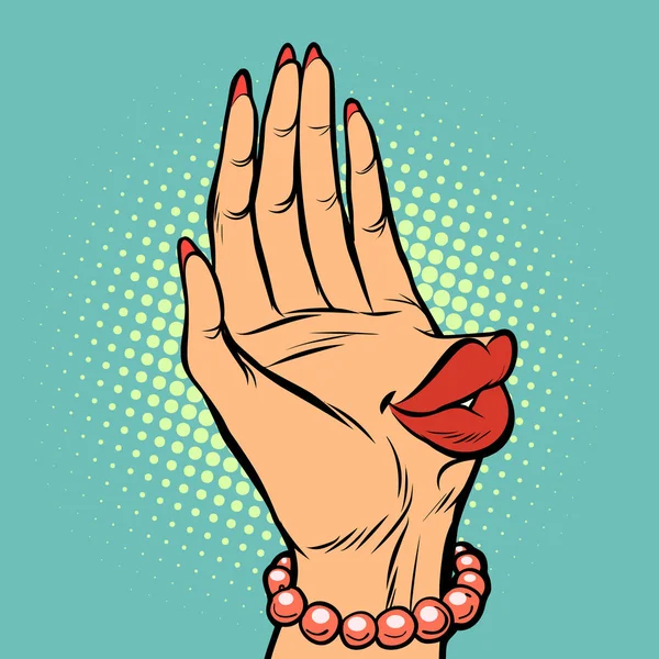 Χειρός palm φιλί τα χείλη θηλυκό — Διανυσματικό Αρχείο