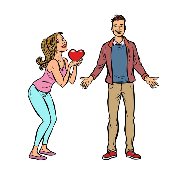 Genç çift Sevgililer kalp sevmek — Stok Vektör