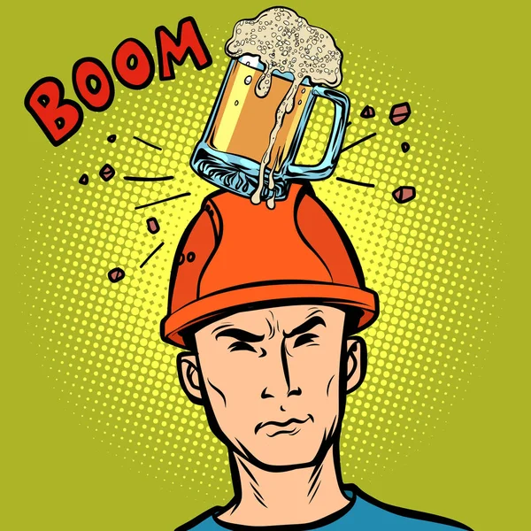 Cerveza cayó sobre la cabeza del trabajador — Archivo Imágenes Vectoriales