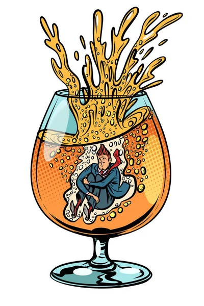 Borracho salta en un vaso de alcohol — Vector de stock