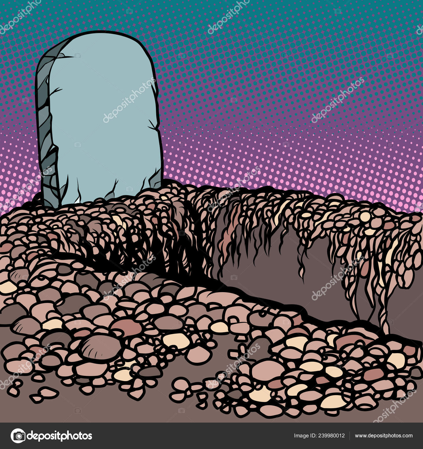 Empty Dug Grave Cemetery Graveyard Churchyard Necropolis Comic Cartoon