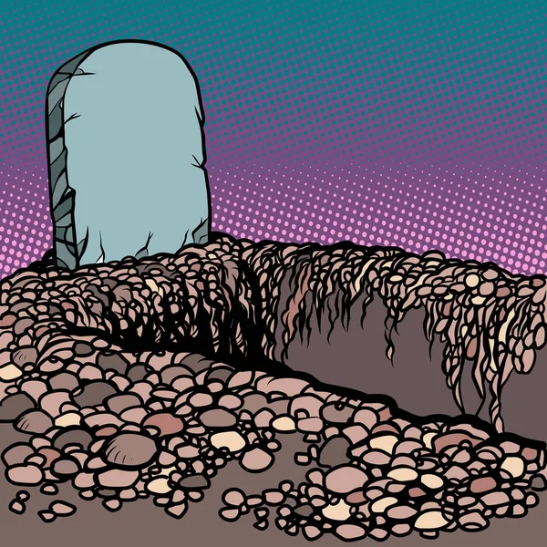 Pusty Wykopanym Grobie Cmentarz Cmentarz Cmentarz Nekropolii Ilustracja Wektorowa Retro — Wektor stockowy