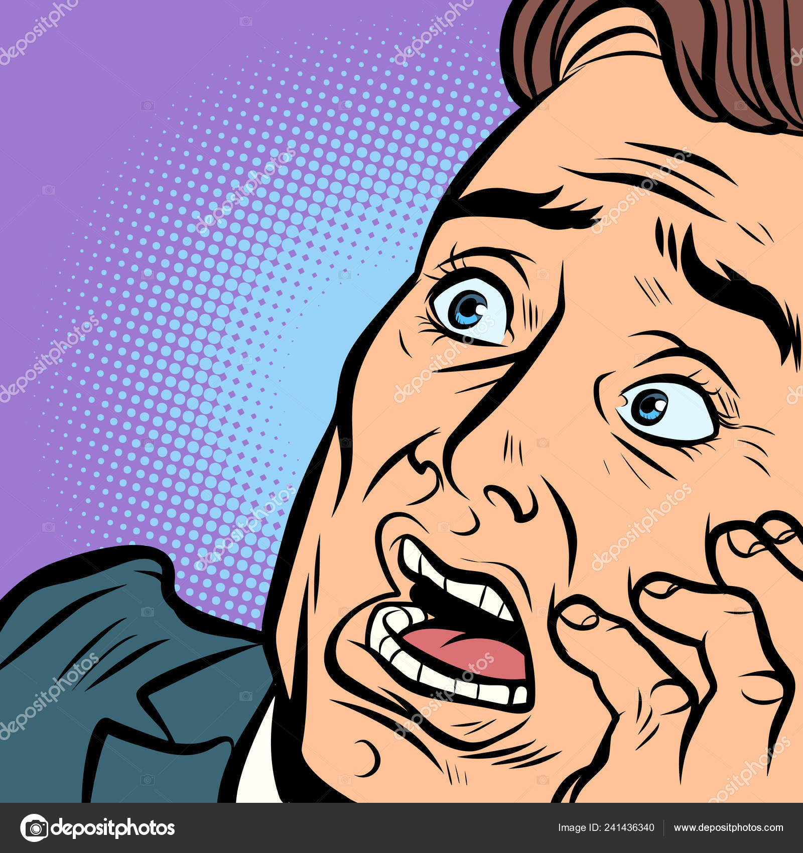 Um homem assustado, medo e terror. face close-up Vetor de ©rogistok  241436340, image size:1600x1700