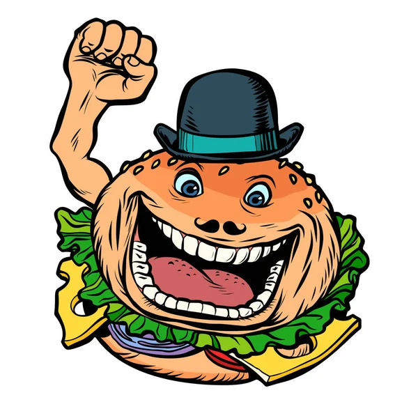 Bowler sombrero comida rápida hamburguesa — Vector de stock