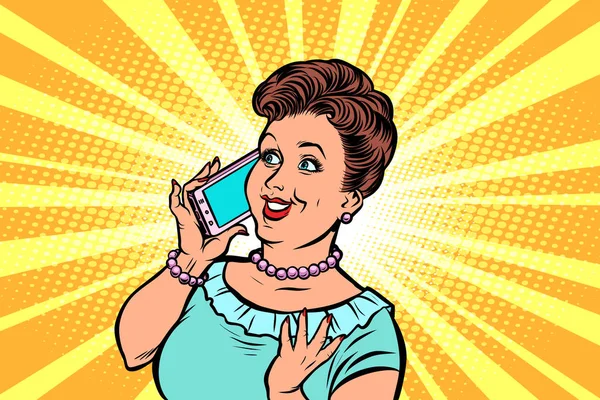 Mulher de meia-idade falando ao telefone —  Vetores de Stock