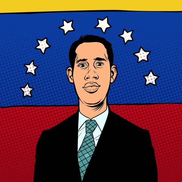 Juan Guaido Presidente interino da Venezuela. Bandeira nacional — Vetor de Stock