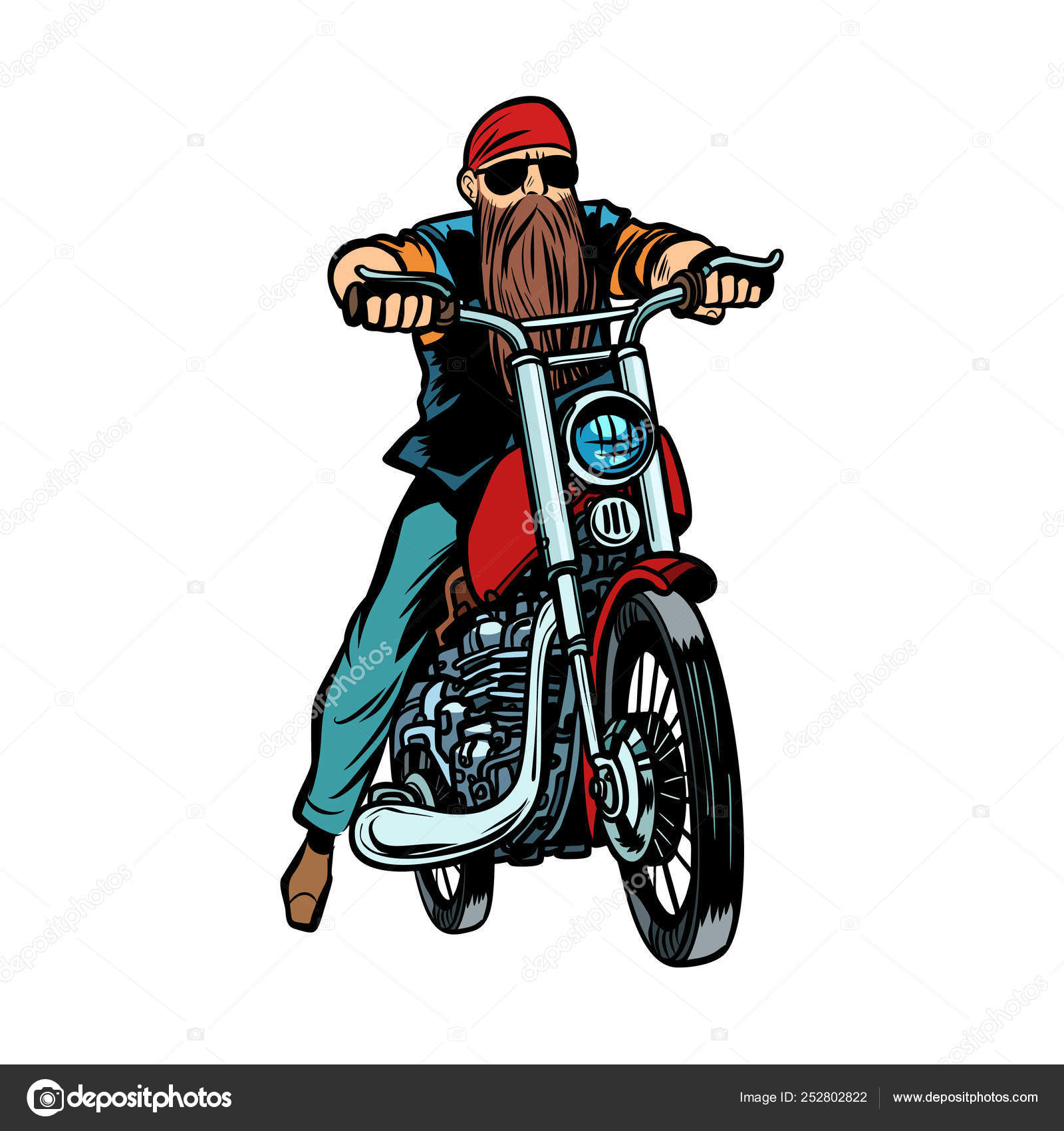 Motoqueiros Selvagens De Careca Cara Clipart De Stock, Royalty-Free