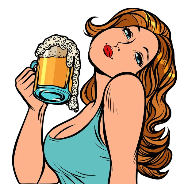 Женщина с кружкой пива в профиль. Изолировать на белом фоне — стоковый вектор