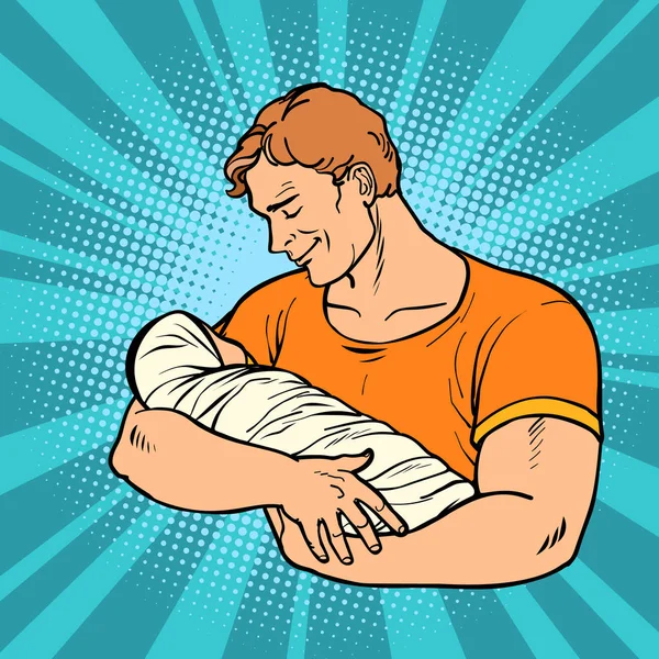 Отец с новорожденным. семейный муж и ребенок день рождения — стоковый вектор
