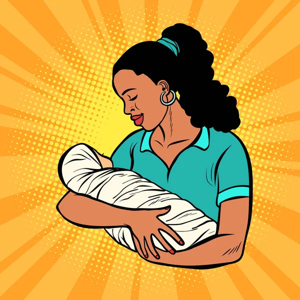 Mãe africana com recém-nascido, mulher e criança — Vetor de Stock