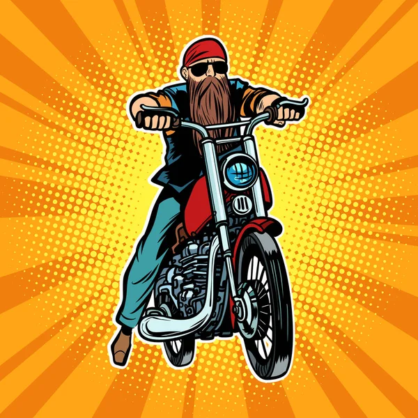 Biker bearded man on a motorcycle — Stock Vector