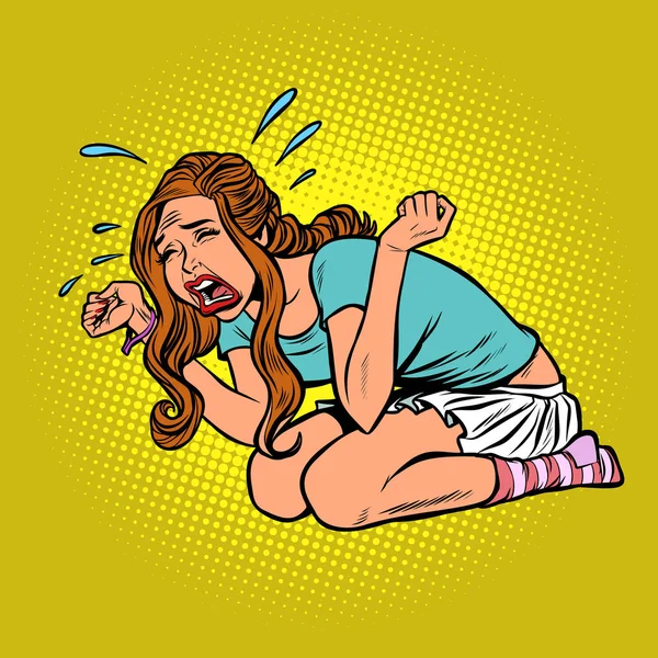 Mujer llorando histérica, pánico estrés — Vector de stock