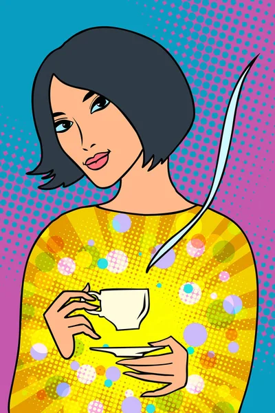 Mujer asiática con una taza de café — Archivo Imágenes Vectoriales