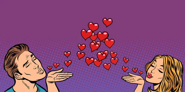 Láska pár polibek srdce — Stockový vektor