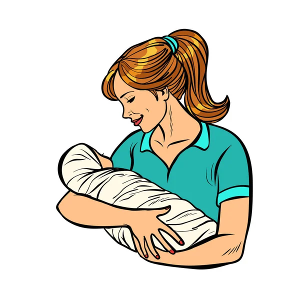 Мать с новорожденным, женщина и ребенок изолировать на белом фоне — стоковый вектор