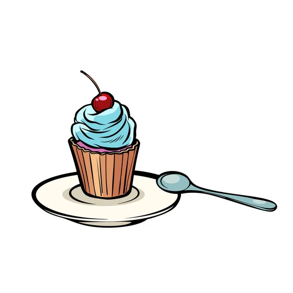 Cupcake with a dessert spoon — Stock Vector