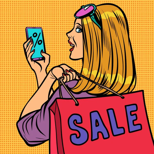 Женщина покупатель онлайн покупки — стоковый вектор