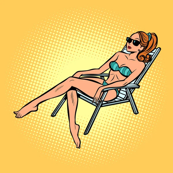 水着の日光浴の女性 — ストックベクタ