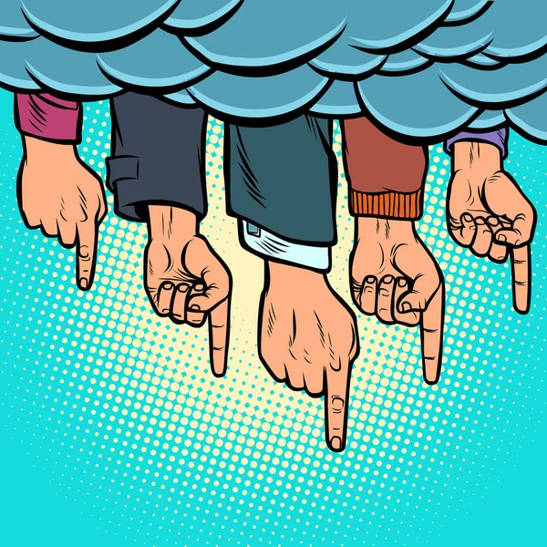 Muitas mãos apontando para fora das nuvens —  Vetores de Stock