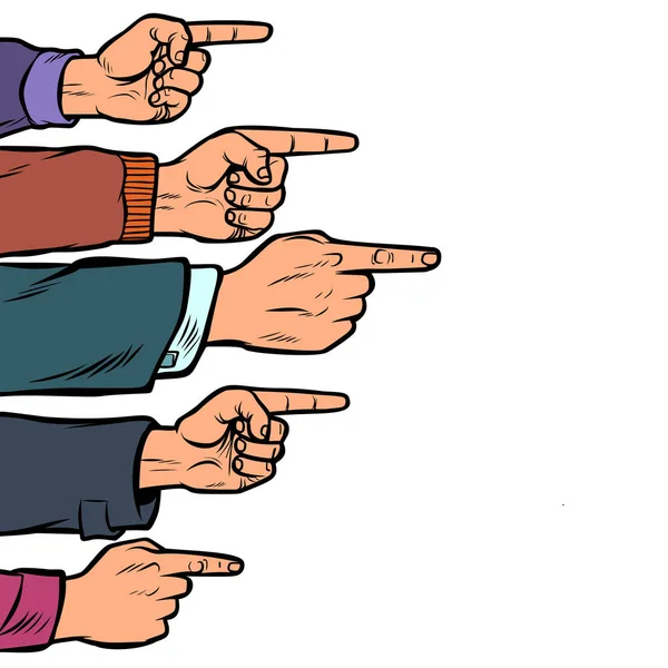 Muitas mãos apontam o dedo isolado no fundo branco — Vetor de Stock