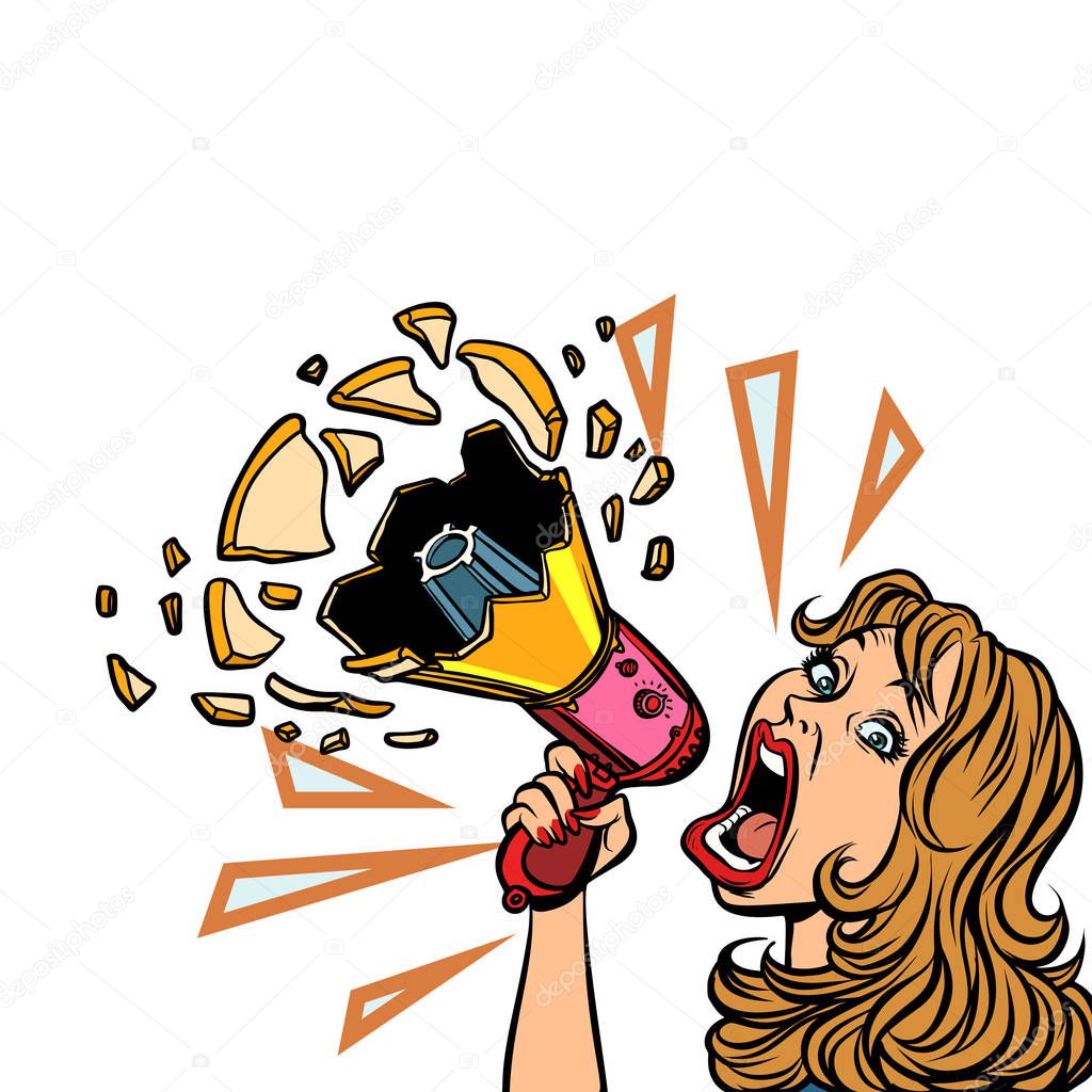 woman with megaphone isolate on white background