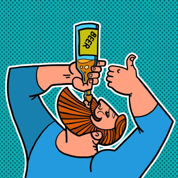 Sakallı adam bir şişe bira içiyor — Stok Vektör