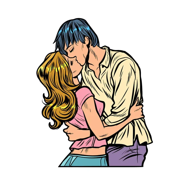 Young couple kissing. love relationships romance — 스톡 벡터