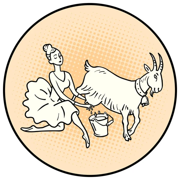 Bailarina a ordenhar uma cabra. Animais de exploração —  Vetores de Stock