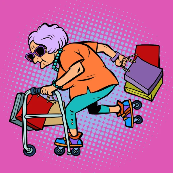 Aktywna stara dama z zakupami — Wektor stockowy