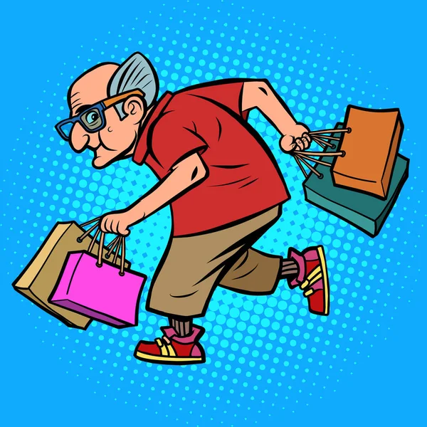 Viejo hombre moderno con compras — Archivo Imágenes Vectoriales